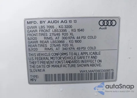 2014 Audi Q7 3.0 Tdi Premium z USA, uszkodzony, nr VIN WA1LMAFE6ED008575